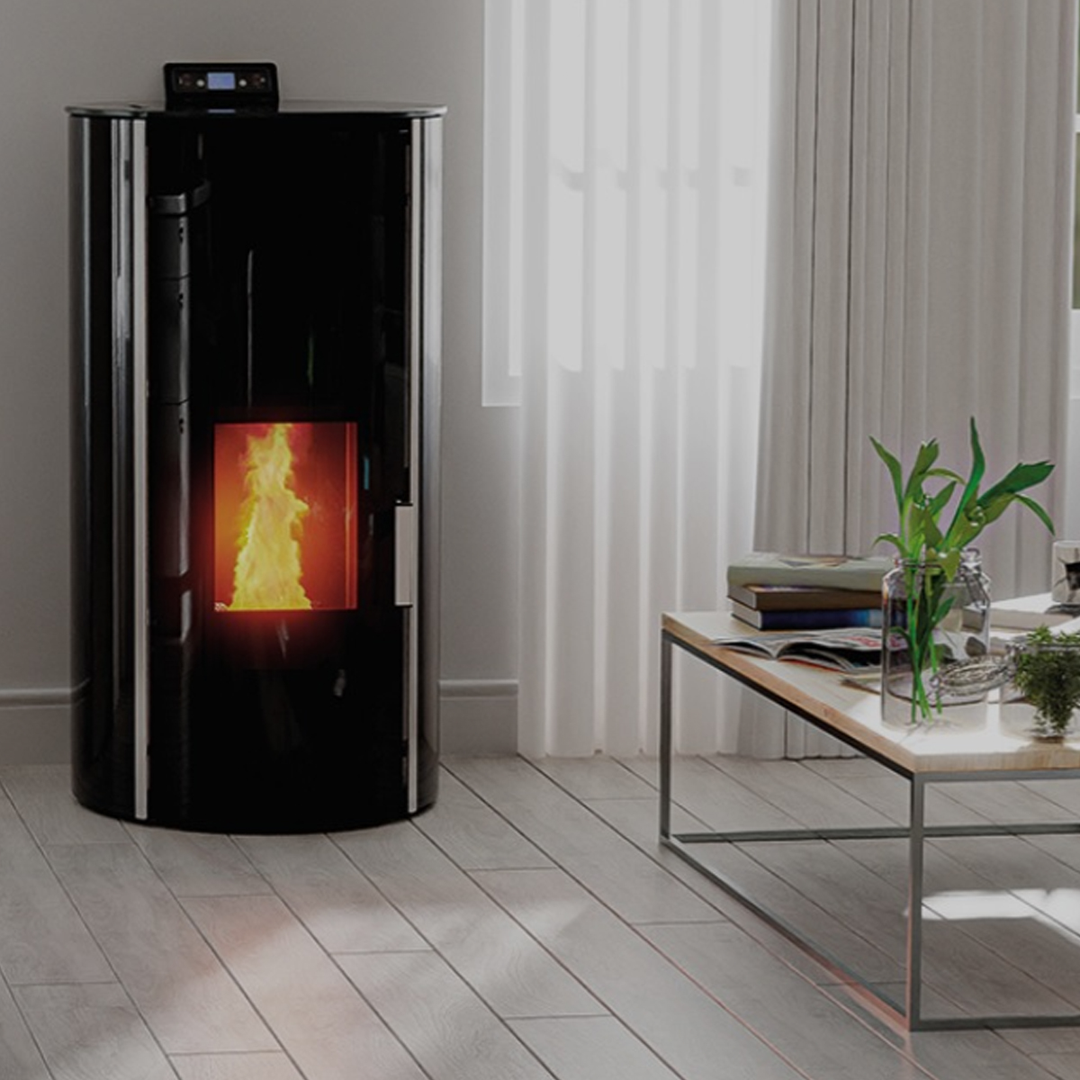 Termoestufa a Pellets Kalor Redonda Glass Idro Auto 24 kw Preta