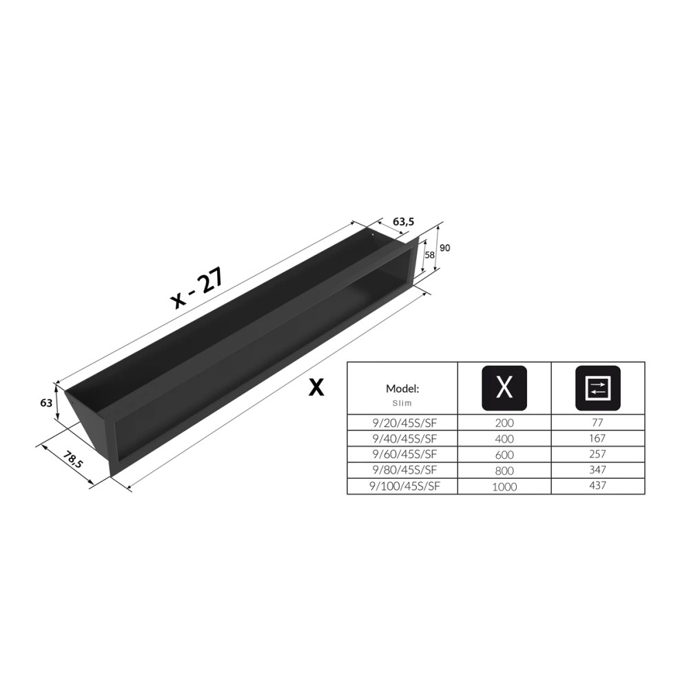 Grelha de Ventilação Branca Slim 9×60cm LUFT/9/60/45S/B/SF