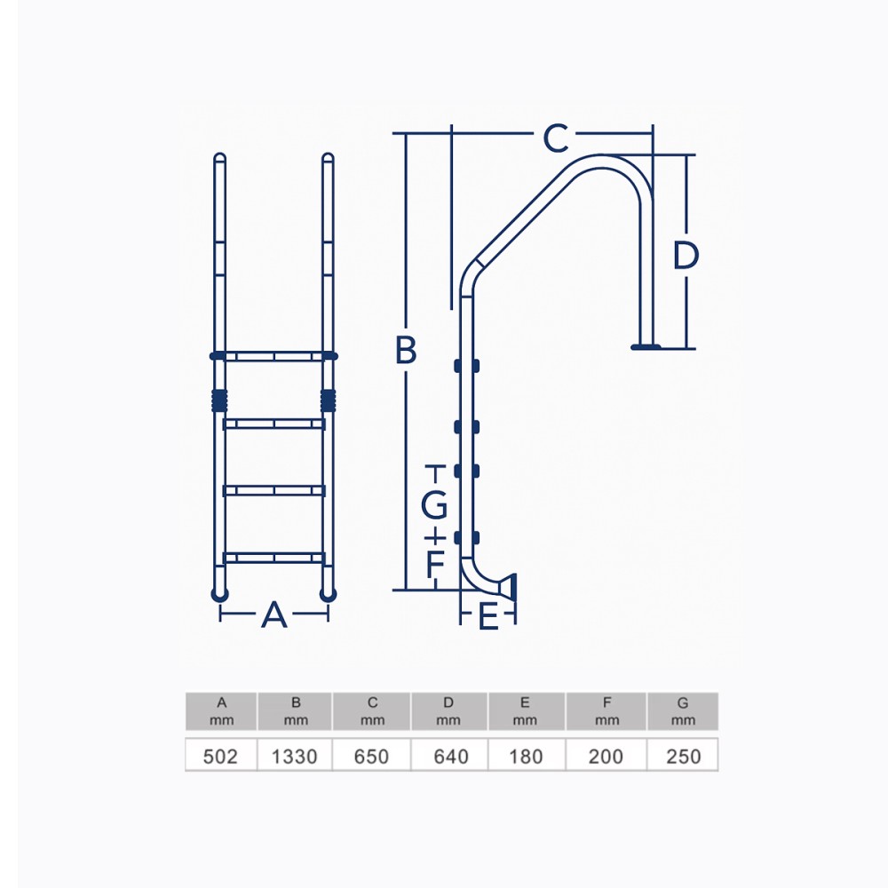 Escada para Piscina com 2 Degraus Aço Inoxidável 316