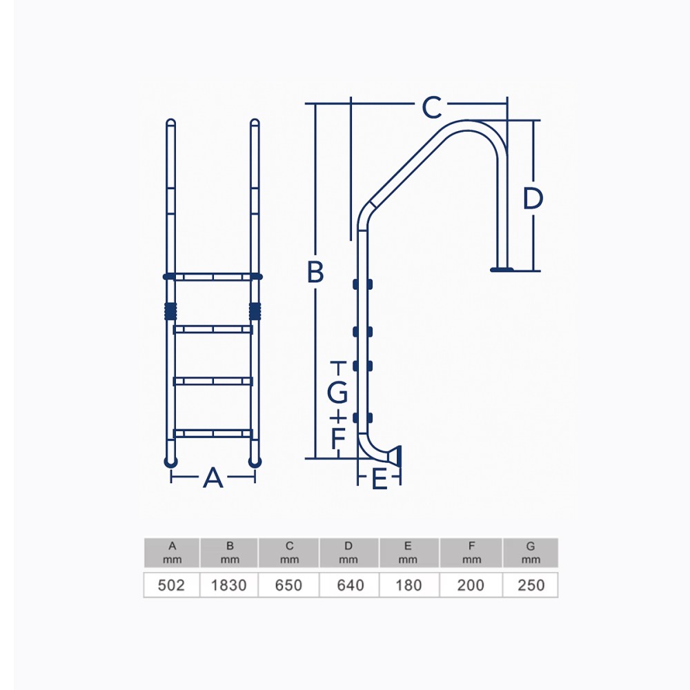 Escada para Piscina com 4 Degraus Aço Inoxidável 316