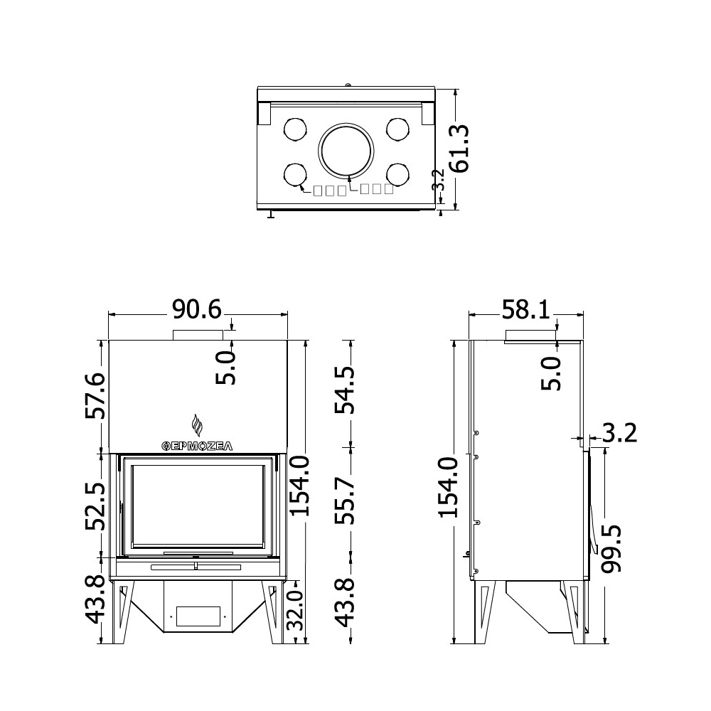 Recuperador de Calor a Lenha 17 Kw Thermozel Block Aero 800 Dual Face Guilhotina