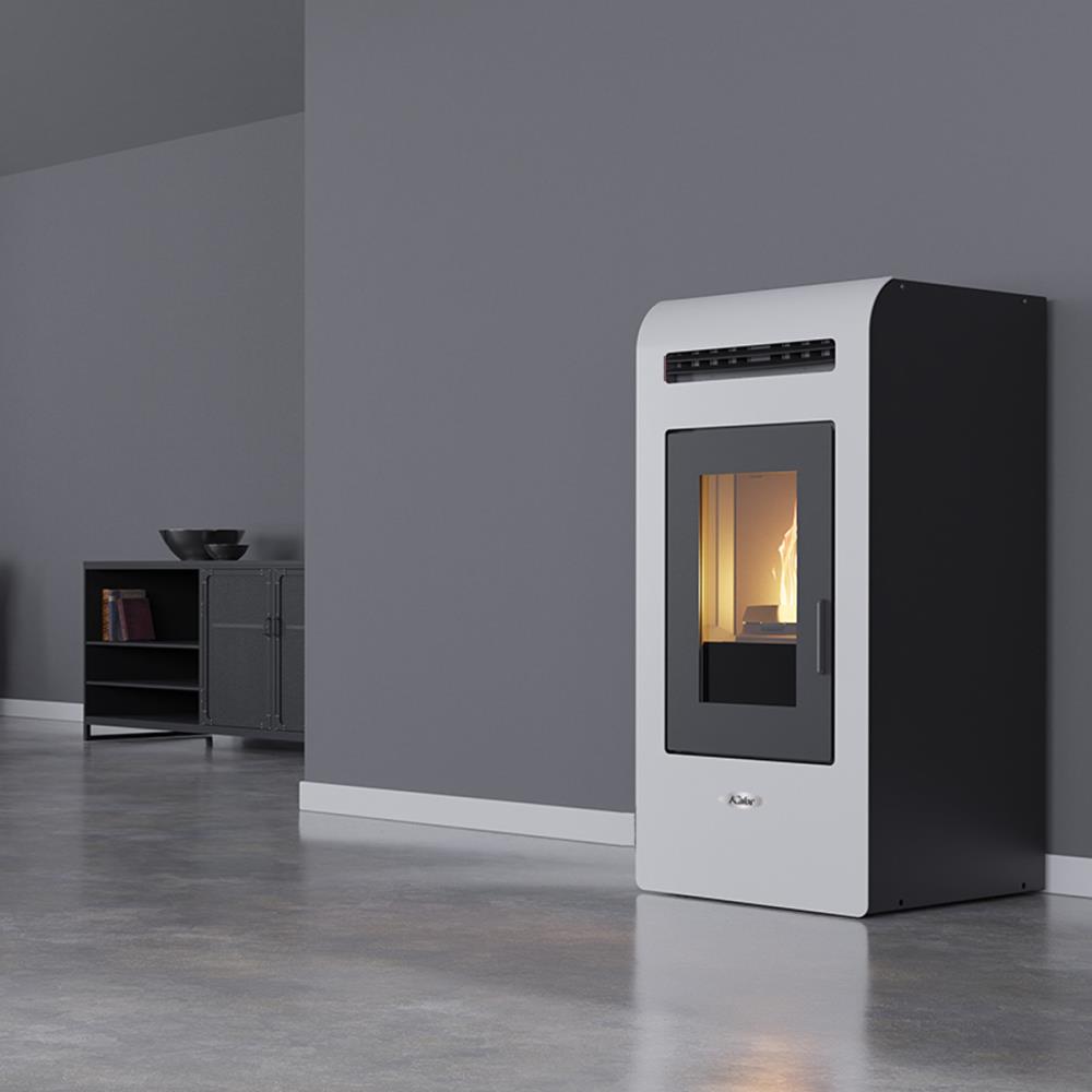 Salamandra a Pellets 10kw Ar Ventilado Kalor Cayenne Branca
