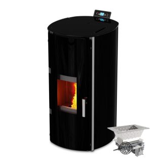 Termoestufa a Pellets Kalor Redonda Glass Idro Auto 20 kw Preta