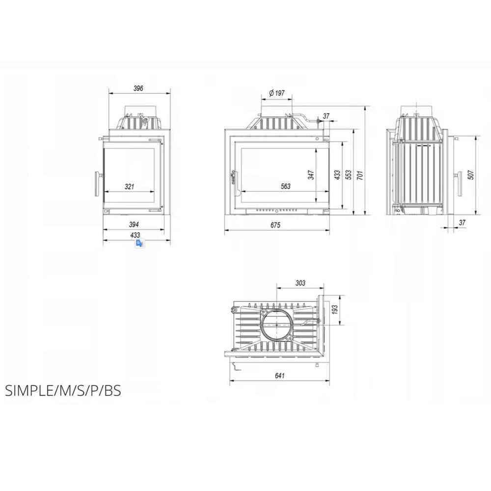 Recuperador a Lenha Ar Canto Direito 8 kW Kratki SIMPLE/M/S/P/BS