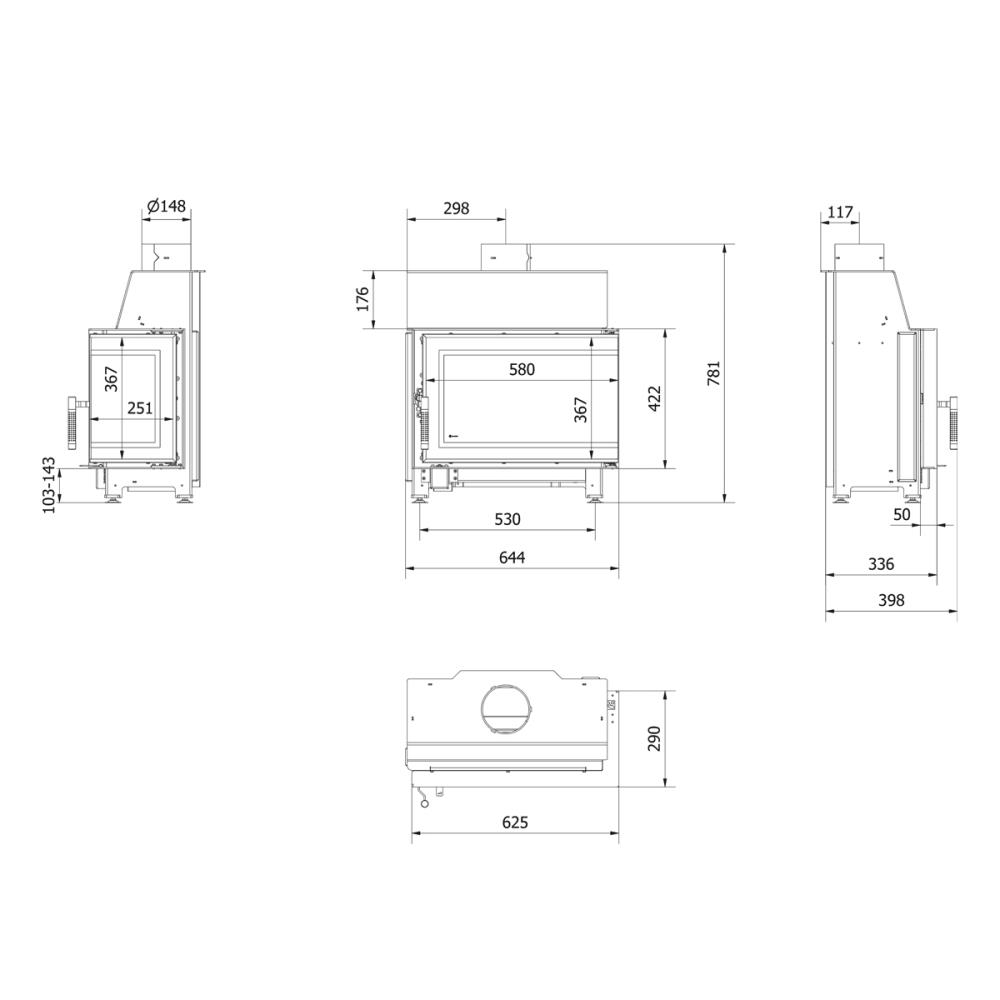 Recuperador a Lenha Ar Canto Direito 6kw Kratki SIMPLE/S/P/BS