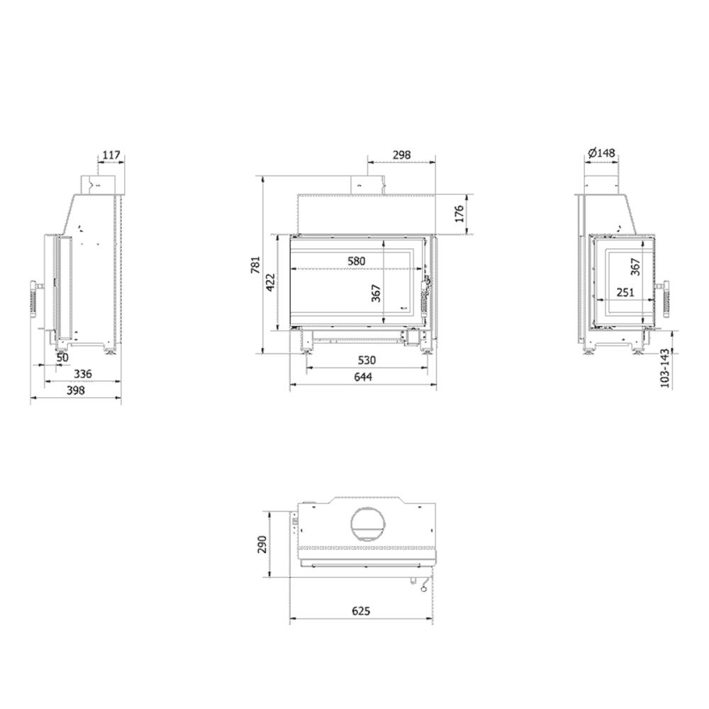 Recuperador a Lenha Ar Canto Esquerdo 6kw Kratki SIMPLE/S/L/BS