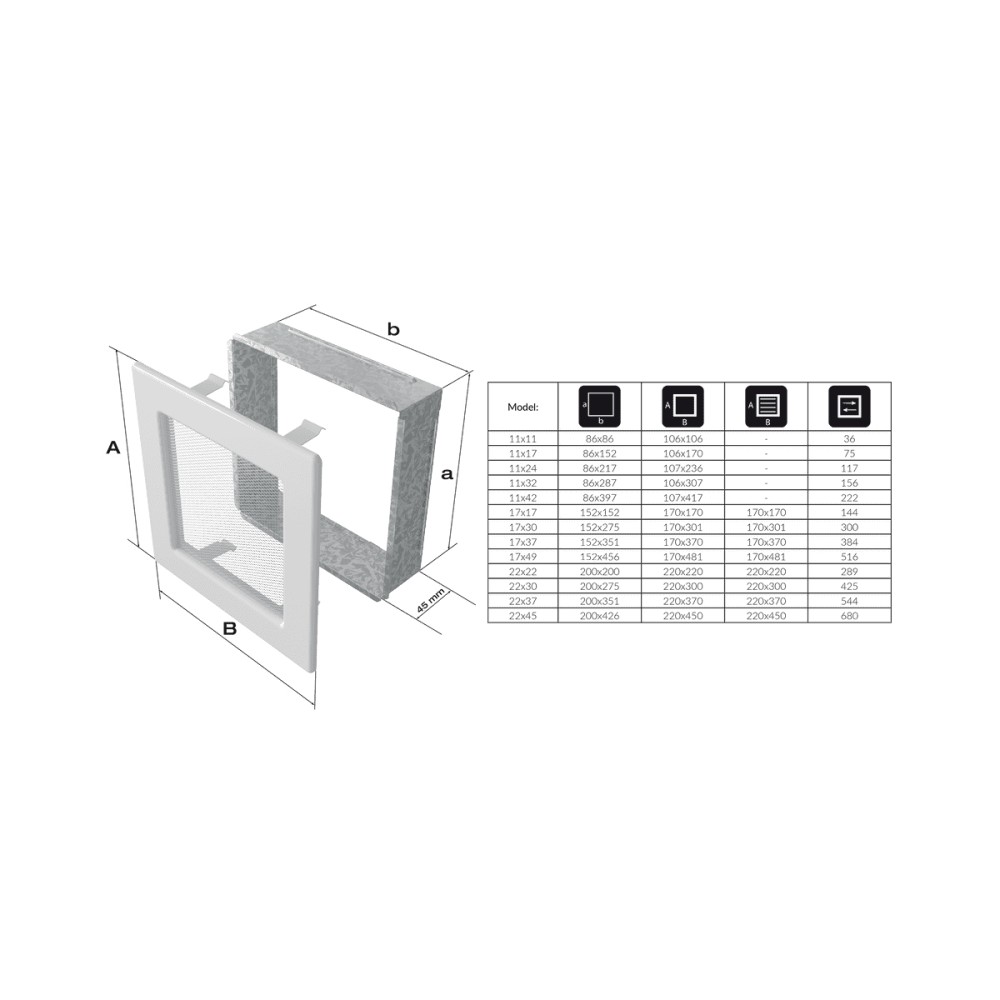 Grelha de Ventilação Preta 11x17cm 117C