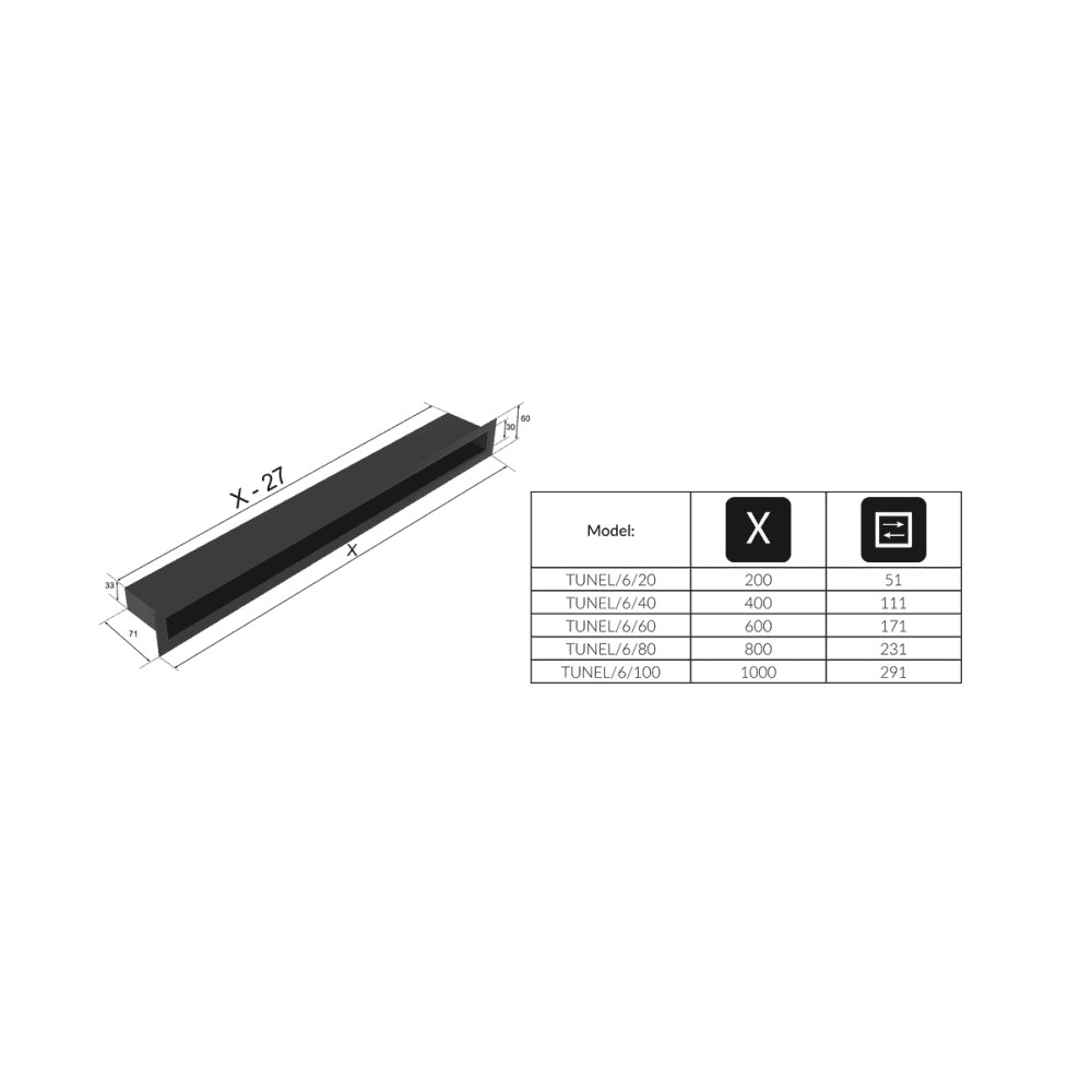 Grelha de Ventilação Inox Tunel 6x60cm TUNEL/6/60/SZ