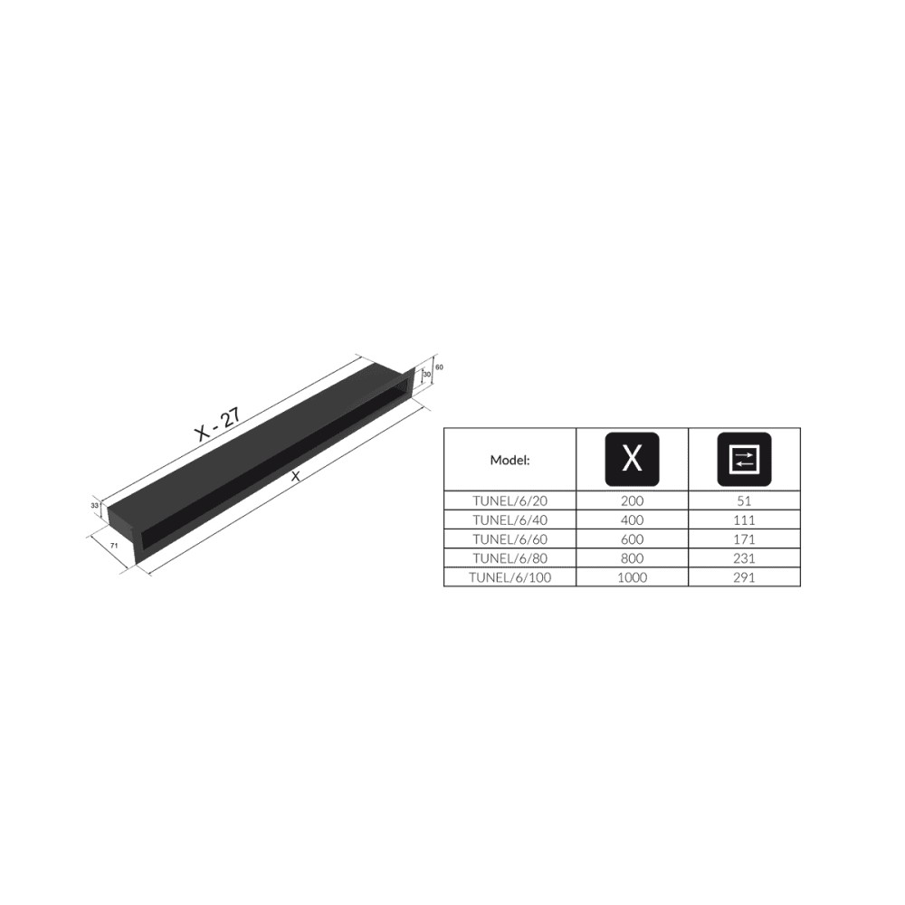 Grelha de Ventilação Inox Tunel 6x80cm TUNEL/6/80/SZ