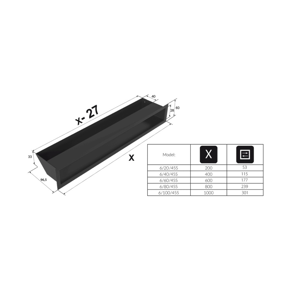 Grelha de Ventilação Inox 6×100cm LUFT/6/100/45S/SZ