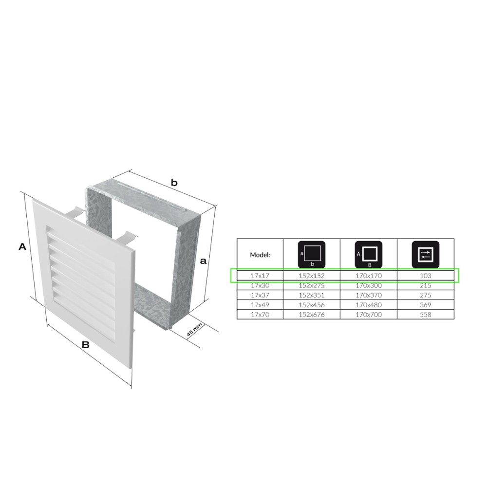 Grelha de Ventilação Branca Persiana Fixa 17x17cm 17B/FRESH