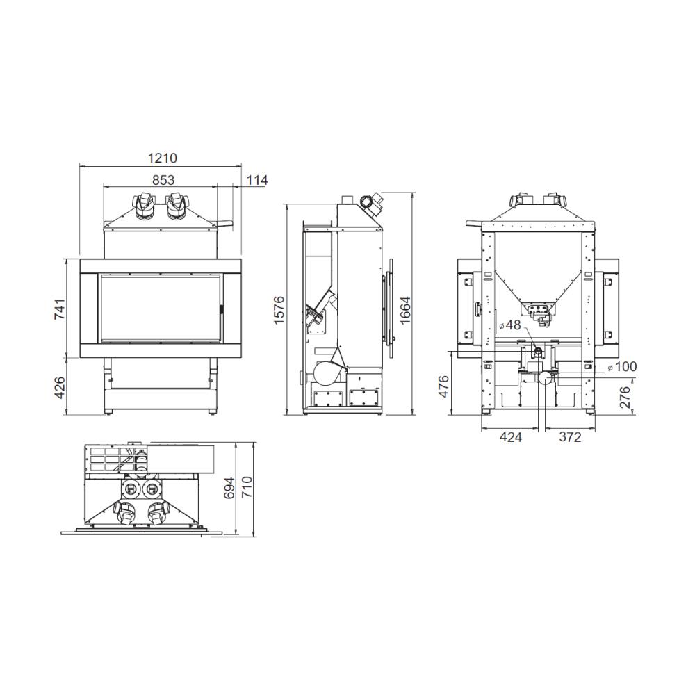 Recuperador a Pellet Ar Canalizável 20 kW Kalon Block XL 16:9 Vidro Mágico 4 Ventiladores