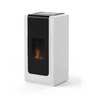 Salamandra a Pellet Ar Ventilado 12 kW Kalon Rolling Branca/Preta Ermetica Skema2
