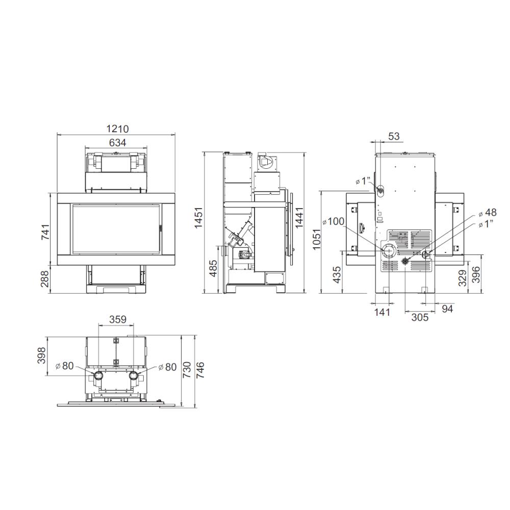 Recuperador a Pellet 20 kW Kalon Idro Block 16:9 Vidro Mágico para Aquecimento Central