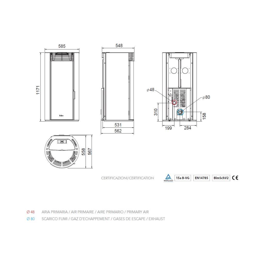 Salamandra a Pellet Ar Ventilado 8 kW Kalon Klizia Sable