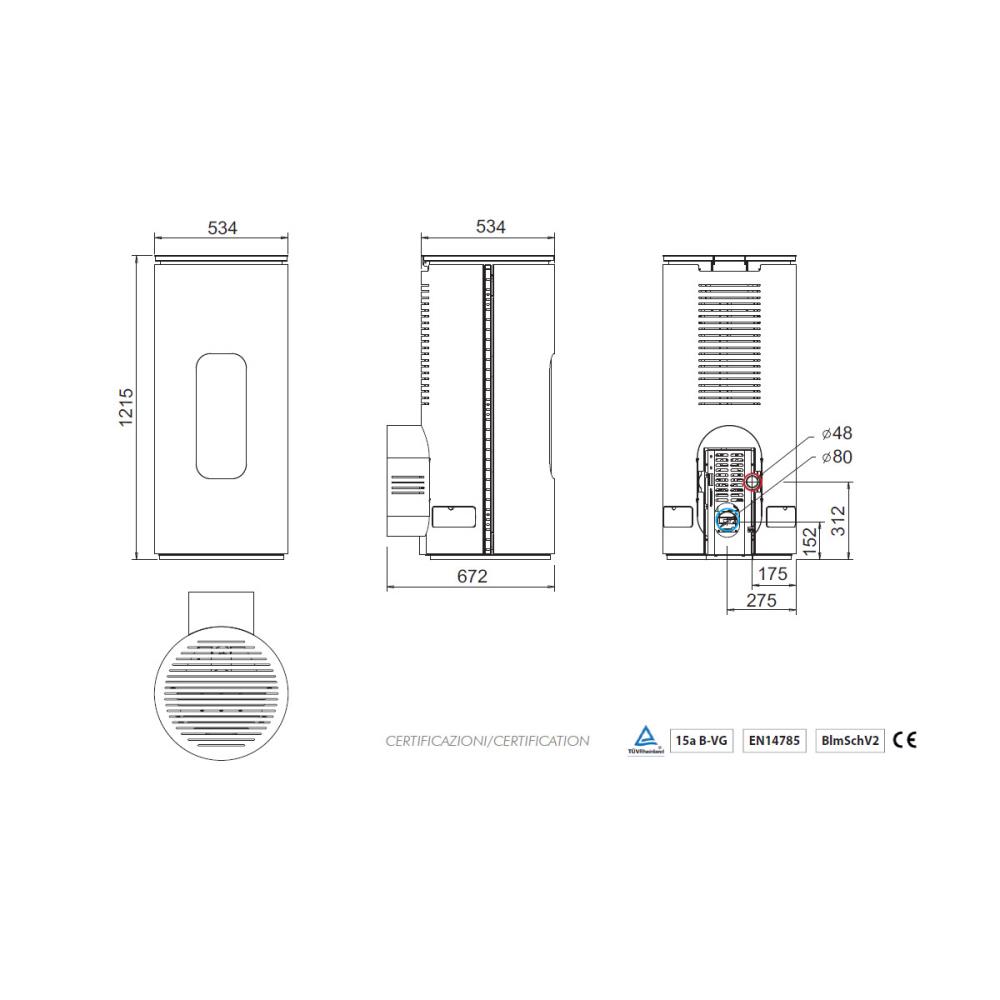 Salamandra a Pellet Ar Ventilado 8 kW Kalon Graft Cinza Antracite