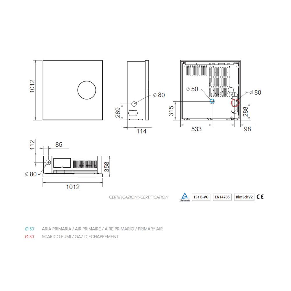 Salamandra a Pellet Ar Ventilado 10 kW Kalon Oblò Steel Preta