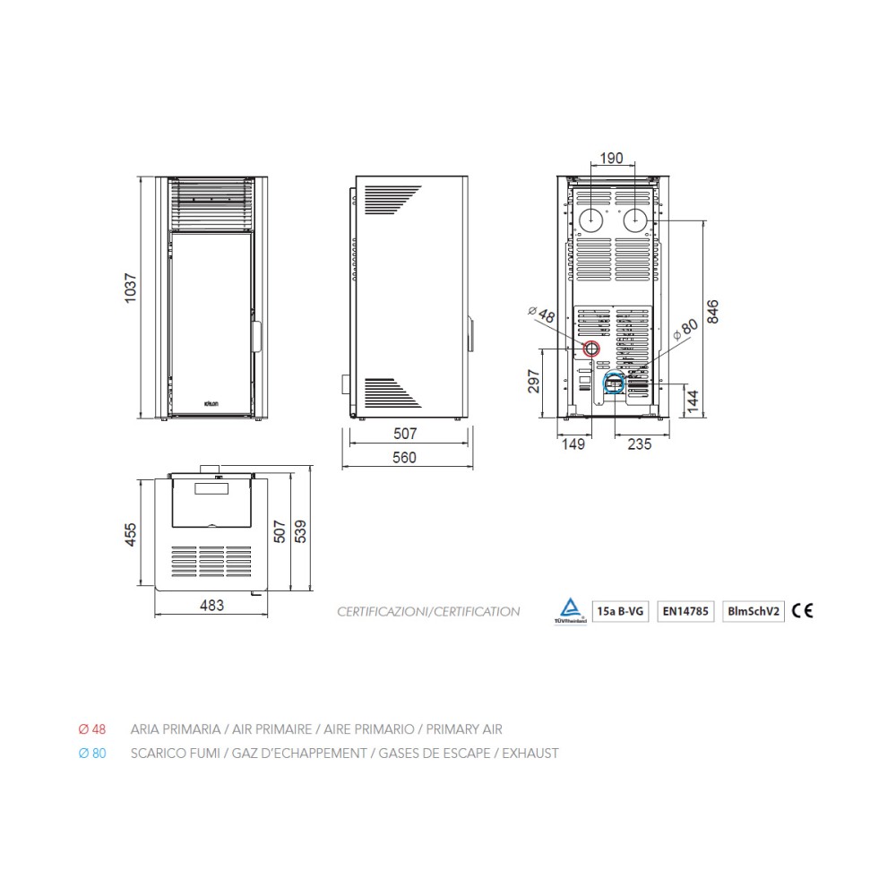 Salamandra a Pellet Ar Ventilado 8 kW Kalon Alysa Branca