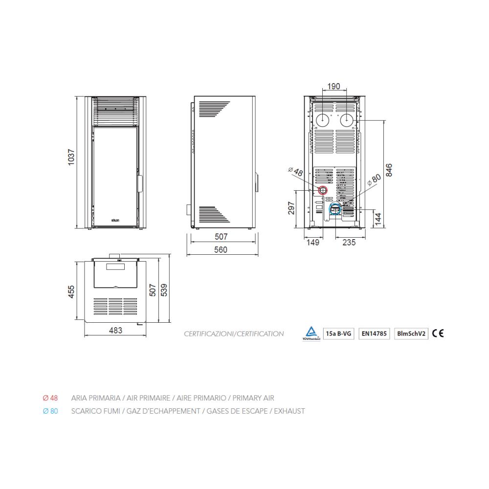 Salamandra a Pellet Ar Ventilado 12 kW Kalon Alysa Grigio Antracite