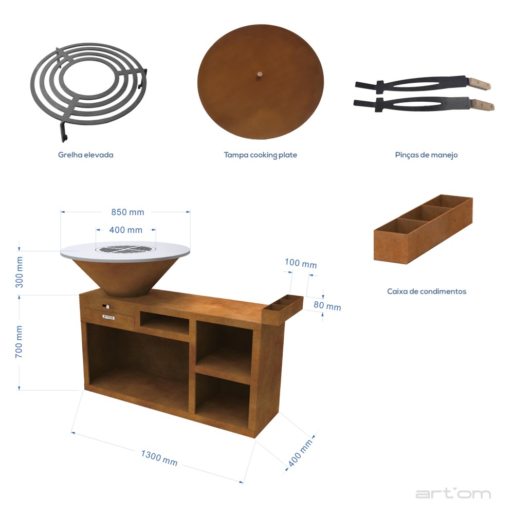 Barbecue a Lenha Artom Shish XL Aço Corten