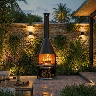 Barbecue a Lenha Artom Torre Preto com Chaminé, Grelha Inox e Interior em Vermiculite