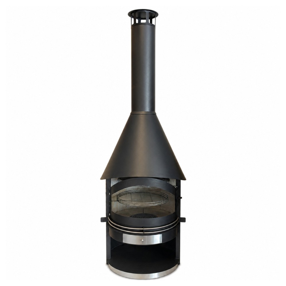 Barbecue a Lenha Artom Torre Preto com Chaminé, Grelha Inox e Interior em Vermiculite