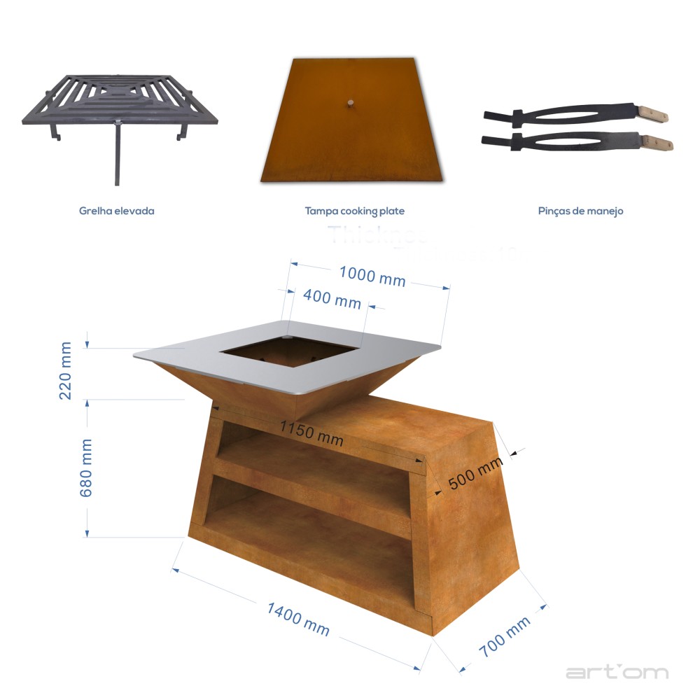 Barbecue a Lenha Artom Souvlaki XL Aço Corten