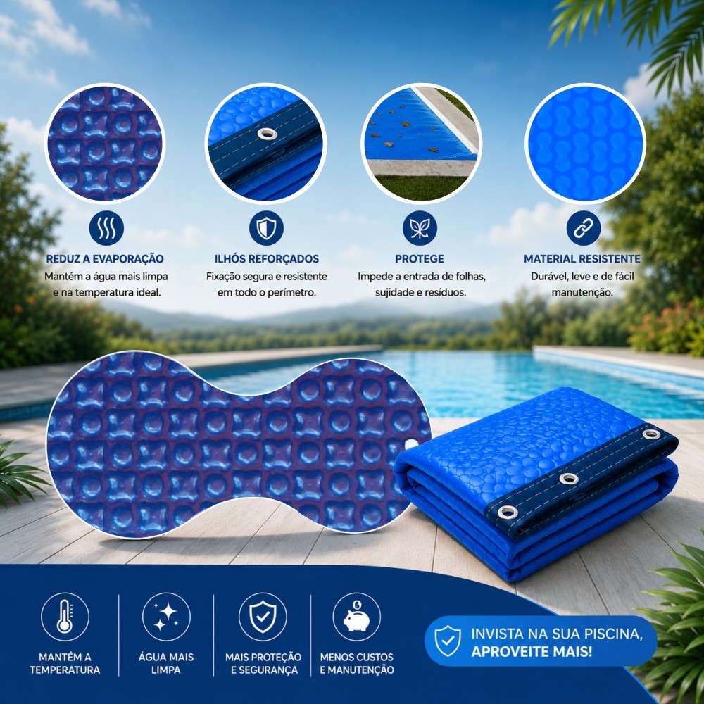 Cobertura Isotérmica 5×2,5m para Piscina 500 Microns com Reforço e Ilhós
