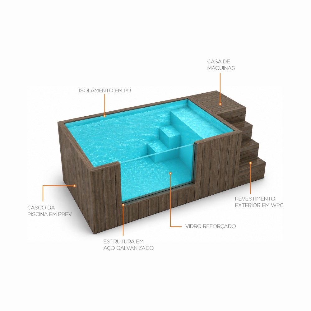 Piscina Elevada Art G’ama Sienna 3,2 x 2 m com Vidro Panorâmico e Filtração