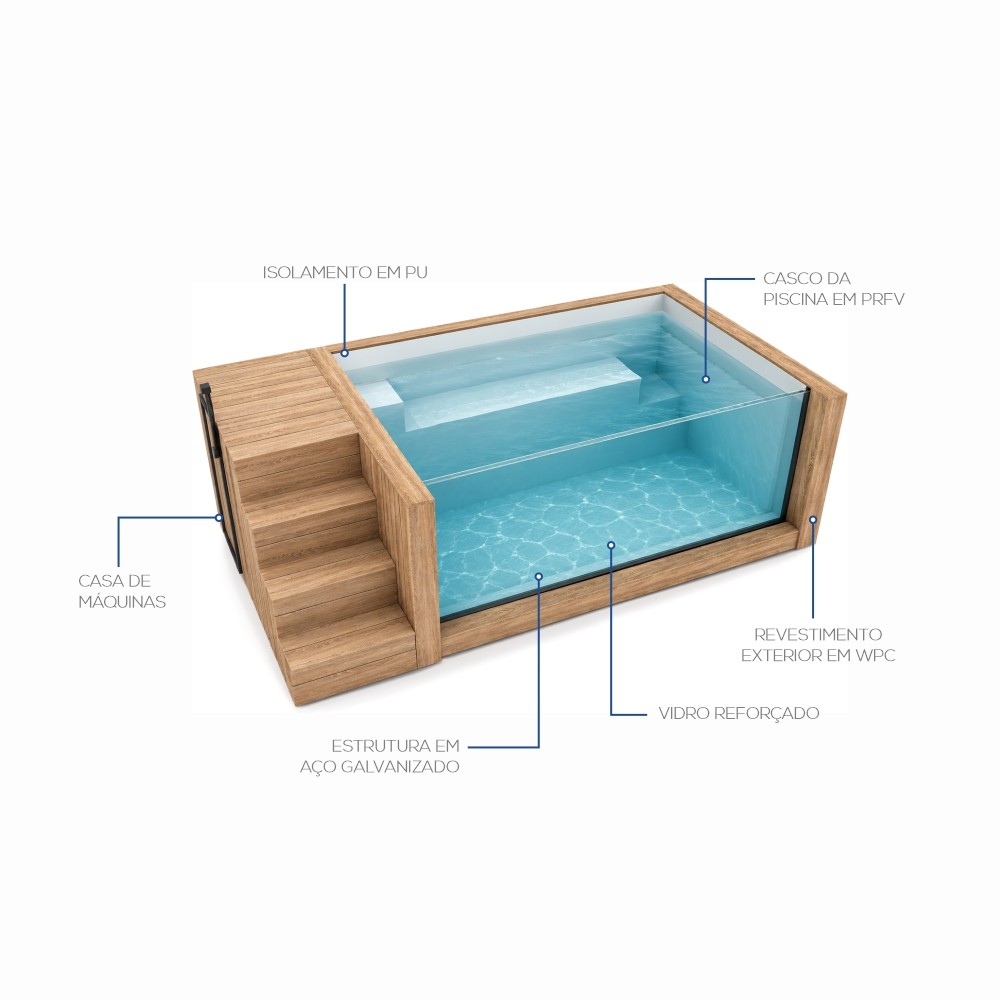 Piscina Elevada Art G’ama Riviera 3,2 x 2 m com Painel Panorâmico e Filtração