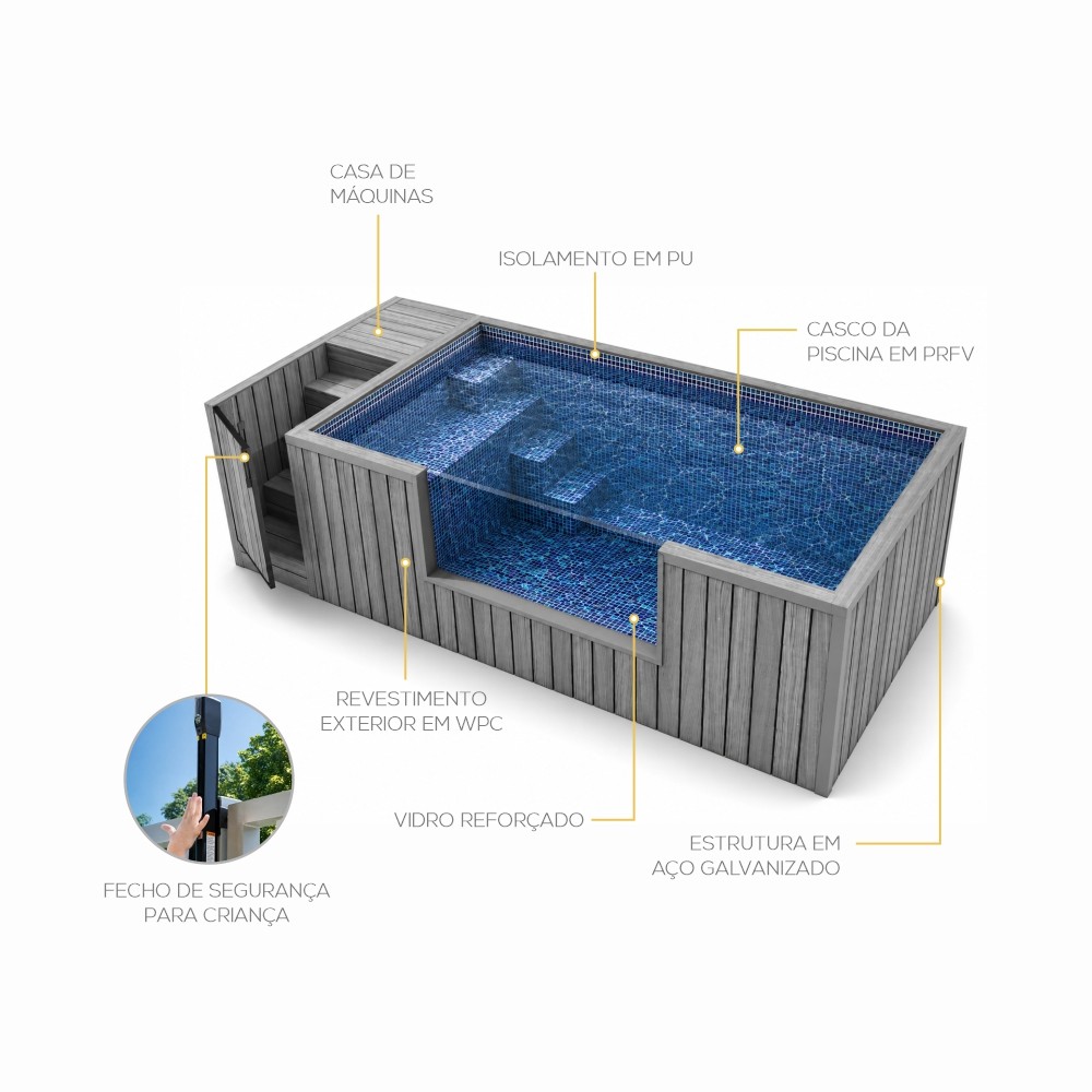 Piscina Elevada Art G’ama Cannes 4,3 x 2,25 m com Vidro Panorâmico e Filtração