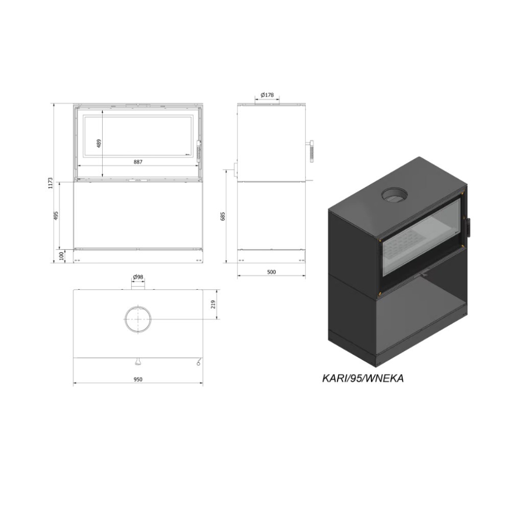 Recuperador Lenha Modular Kratki Kari 95 W Ø180 14kw C/ Base