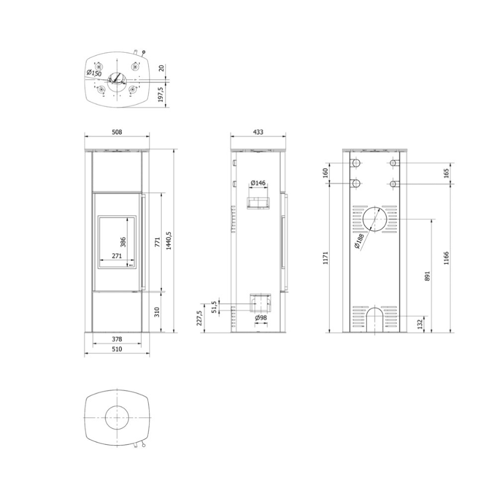 Salamandra a Lenha Kratki KOZA/AB/ENYO/R/W Preto Ø150 5.5kw