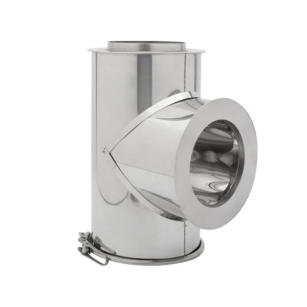 Tê de Chaminé Inox Parede Dupla com Tampo Ø150-200 0.4mm