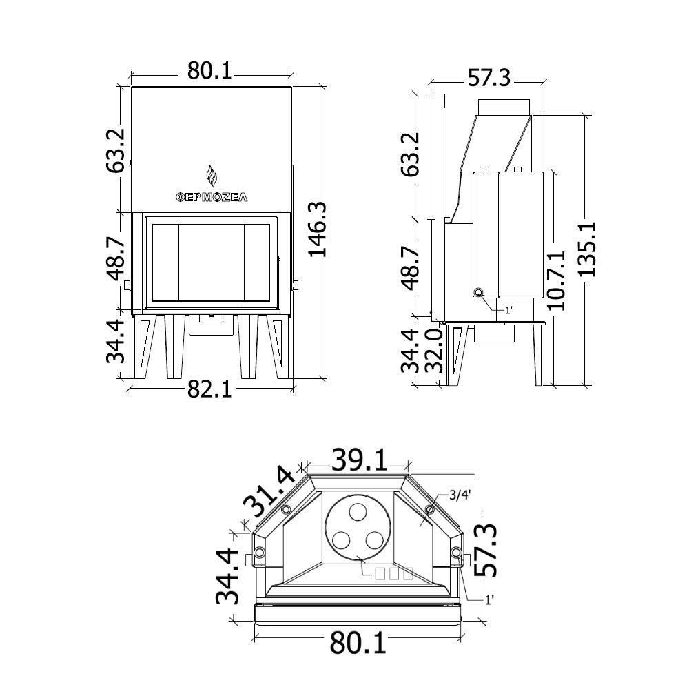 Recuperador de Calor a Lenha 19 kW Thermozel AQUA 800 SLIDING - Image 2